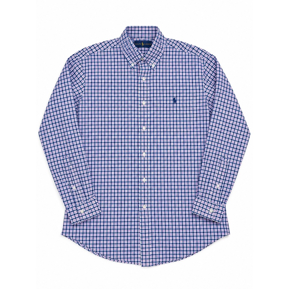 Ralph Lauren Mens Pink Blue Gingham Check Button Down Shirt Size M Long Sleeve